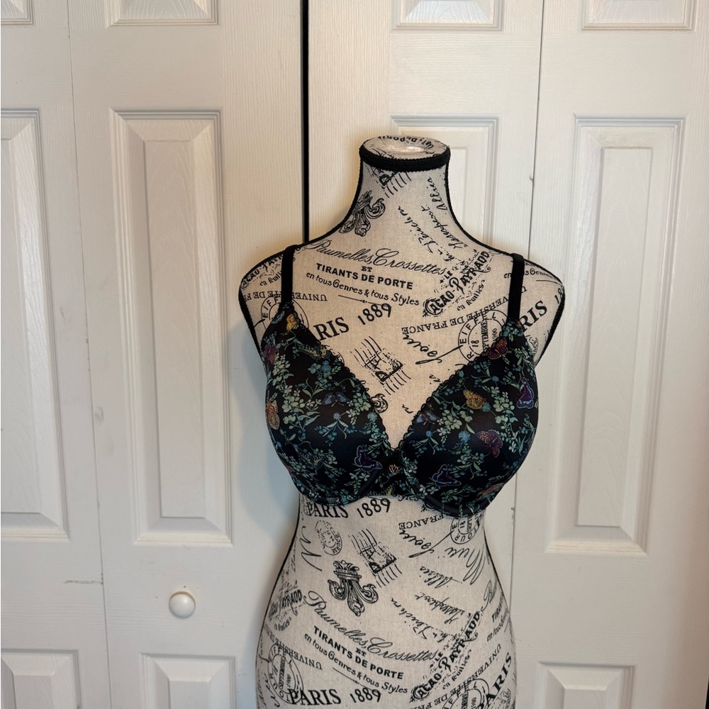 Victoria's Secret Black Floral Teal Lace Bra - Picture 2 of 5